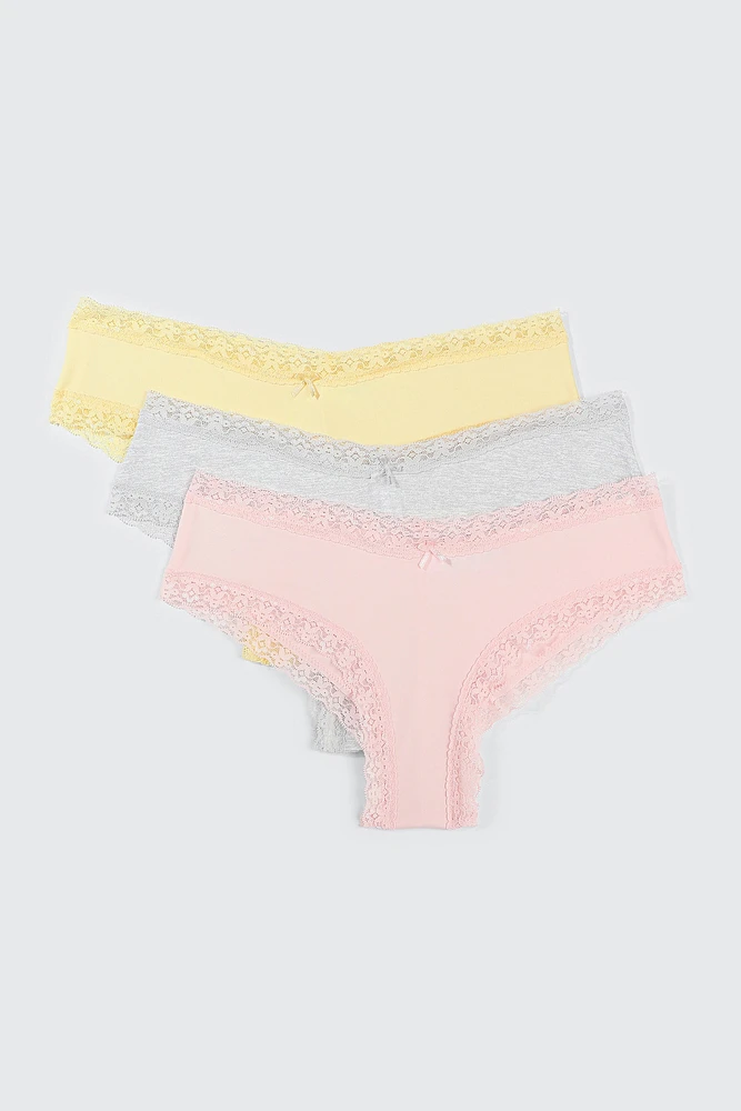 Ardene 3-Pack Microfiber Cheeky Panty Panties in Light | Size | Polyester/Spandex