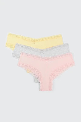 Ardene 3-Pack Microfiber Cheeky Panty Panties in Light | Size | Polyester/Spandex