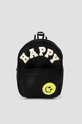 Ardene Kids Happy Backpack in Black | Nylon | Eco-Conscious