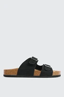 Ardene Man Two-Buckle Sandals For Men in Black | Size | Faux Leather/Faux Suede