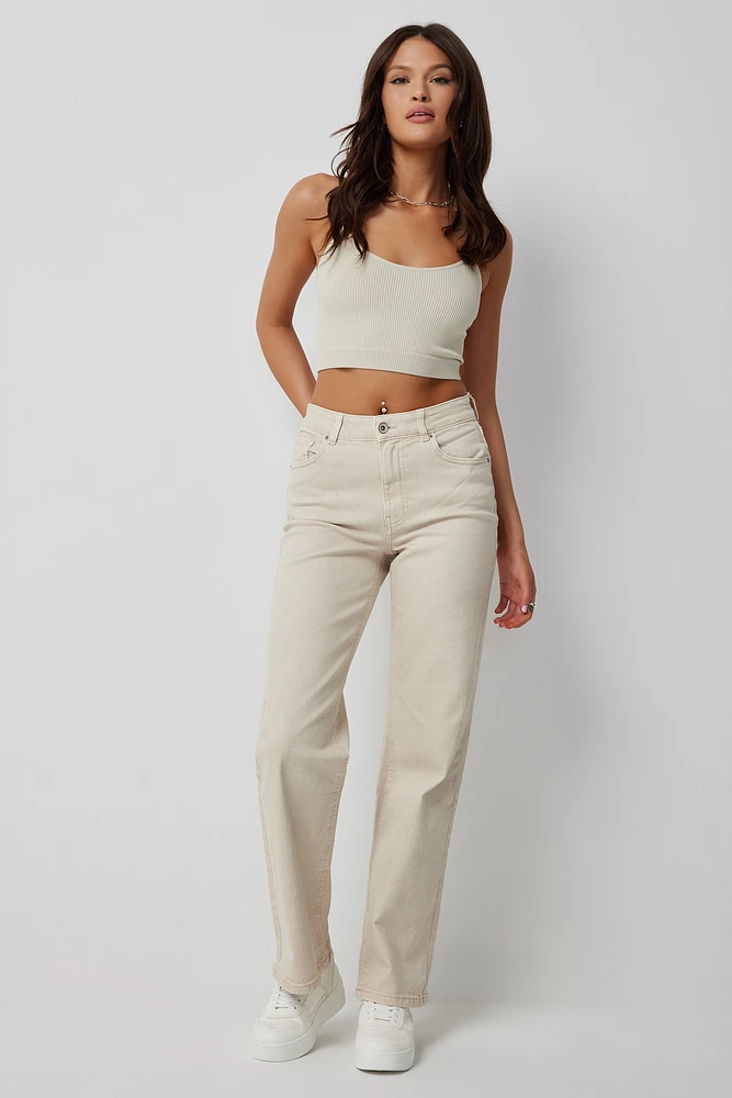 Ardene High Rise '90s Jeans in Beige | Size | Spandex/Cotton