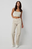 Ardene High Rise '90s Straight Leg Jeans in Beige | Size | Spandex/Cotton