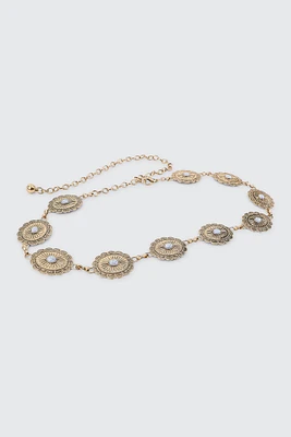 Ardene Medallion Chain Belt with Stones in Gold