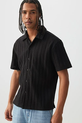 Ardene Man Chevron Knit Short Sleeve Shirt For Men in Black | Size | Polyester/Cotton