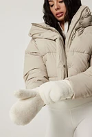 Ardene Teddy Mittens in White | Polyester