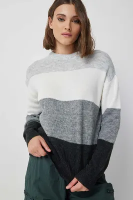 Ardene Longline Moss Stitch Colorblock Sweater in Grey | Size | Nylon/Spandex