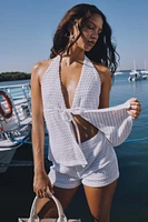 Ardene Textured Knit Shorties in White | Size Small | Polyester/Rayon/Spandex