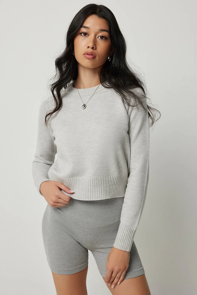 Ardene Short Ragaln Crew Neck Sweater in Light Grey | Size | Polyester/Nylon