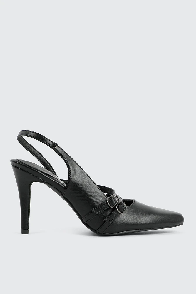 Ardene Double Buckle Slingback Pumps in | Size | Faux Leather | Eco-Conscious