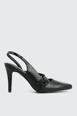 Ardene Double Buckle Slingback Pumps in | Size | Faux Leather | Eco-Conscious