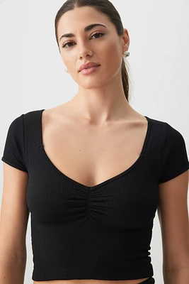 Ardene Seamless Ruched Front T-Shirt in | Size | Nylon/Elastane