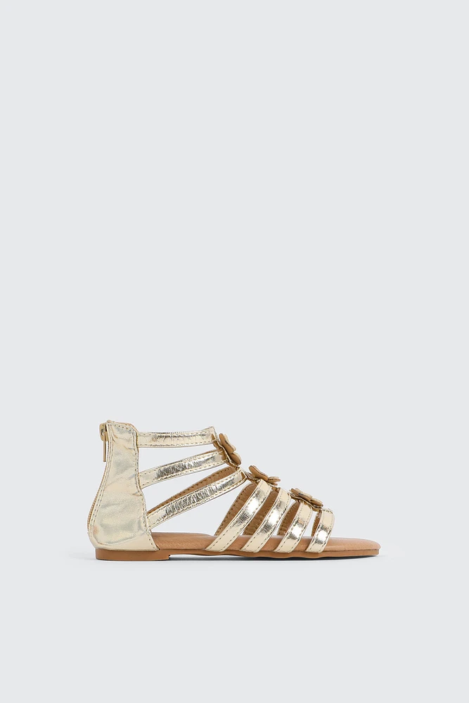 Ardene Kids 3D Flower Strappy Sandals in Gold | Size