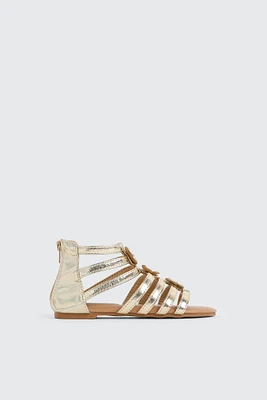 Ardene Kids 3D Flower Strappy Sandals in Gold | Size