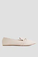 Ardene Pointy Loafers with Chain Detail in Beige | Size | Faux Leather/Faux Suede