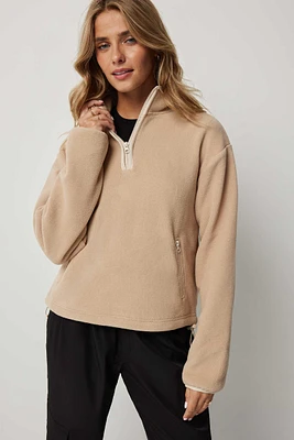 Ardene Two-Tone Polar Fleece Half-Zip Sweatshirt in Beige | Size | 100% Recycled Polyester | Eco-Conscious