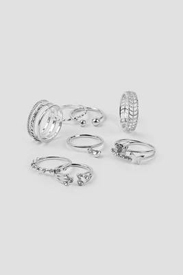 Ardene 10-Pack Stone Thin Rings in Silver | Size