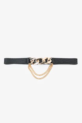 Ardene Belt with Chain details in Black | Size Small | Faux Leather