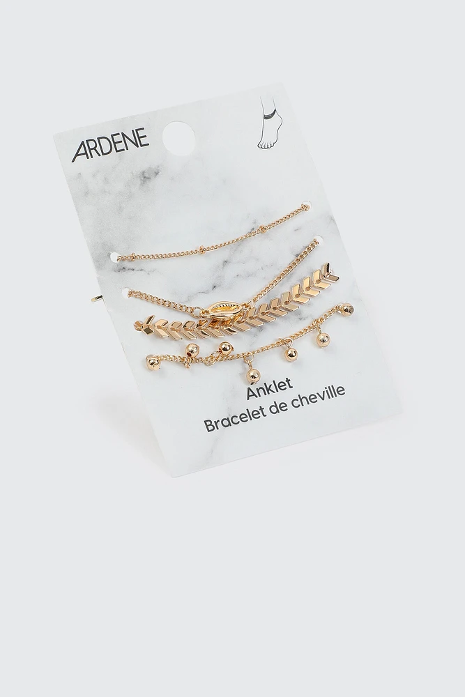 Ardene 4-Pack Mixed Anklets in Gold