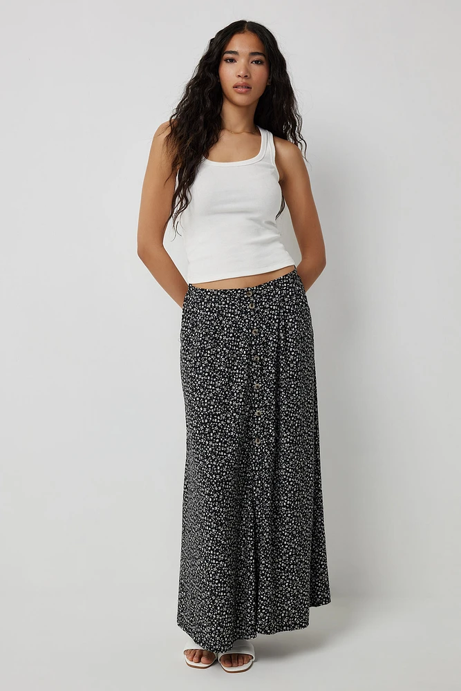 Ardene Button Front Flowy Maxi Skirt | Size | Polyester/Spandex