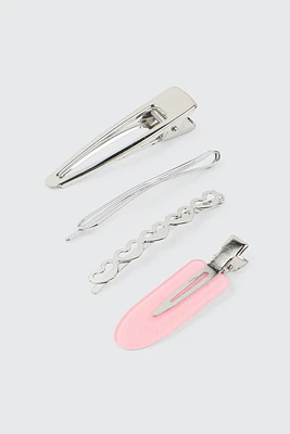 Ardene 4-Pack Assorted Metal Hair Clips in Silver