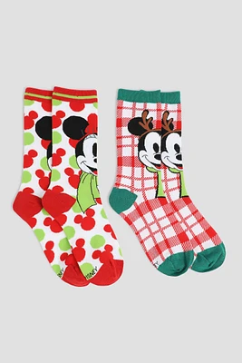 Ardene 2-Pack Mickey & Minnie Crew Socks in Red | Polyester/Spandex