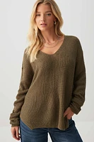 Ardene Shaker Stitch V-Neck Sweater in Khaki | Size | 100% Acrylic