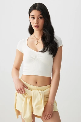 Ardene Seamless Ruched Front T-Shirt in Beige | Size | Nylon/Elastane