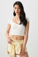 Ardene Seamless Ruched Front T-Shirt in Beige | Size | Nylon/Elastane