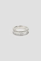 Ardene 14K White Gold Plated Two Row Ring in Silver | Size