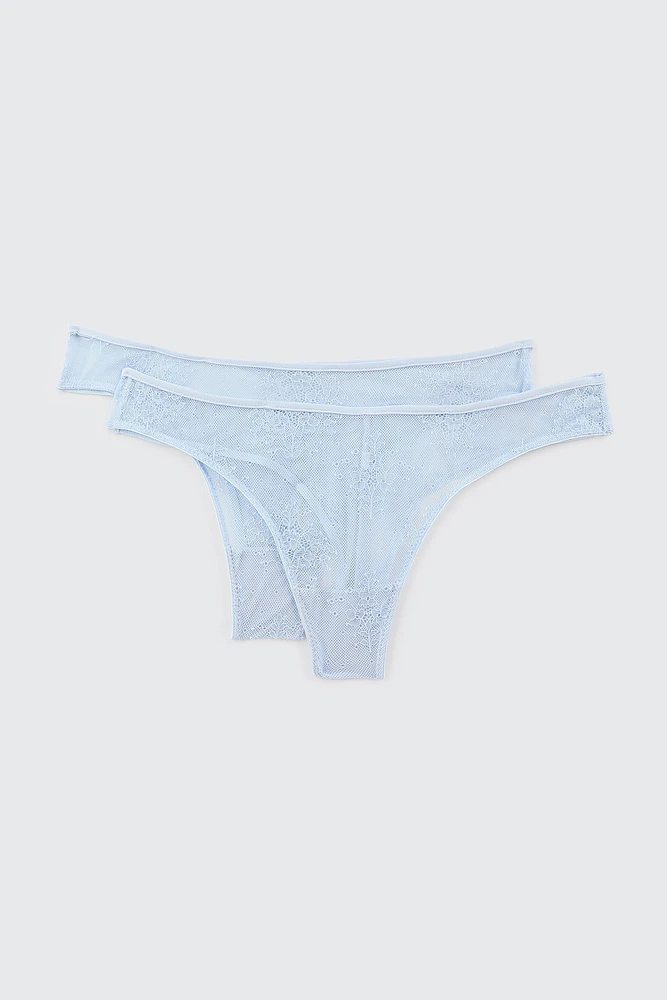 Ardene 2-Pack Lace Cheeky Panty Panties in Light Blue | Size | Nylon/Elastane