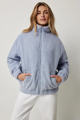 Ardene Oversized Sherpa Jacket in Light Blue | Size | Polyester