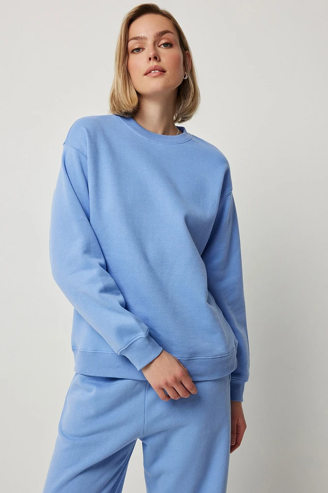 Ardene Solid Crew Neck Sweatshirt in Electric Sky Blue | Size | Polyester/Cotton | Fleece-Lined | Eco-Conscious