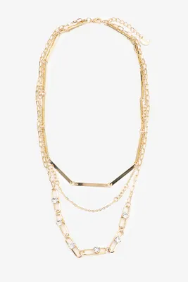 Ardene 3-Row Embellished Chain Necklace in Gold