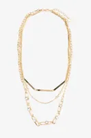 Ardene 3-Row Embellished Chain Necklace in Gold