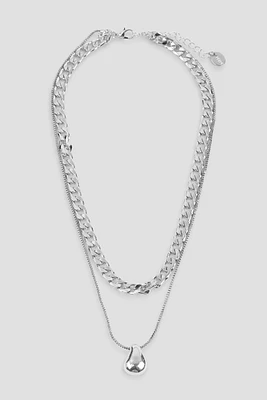 Ardene Two-Row Chain Necklace with Pebble Pendant in Silver