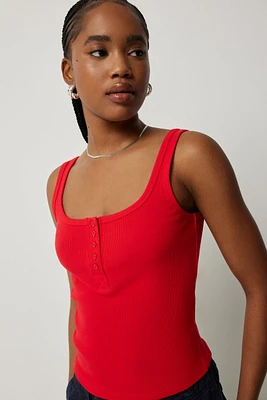 Ardene Short Rib Henley Tank Top in | Size | Cotton/Elastane