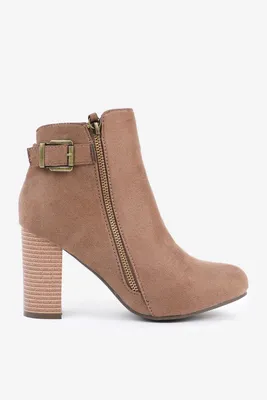 Ardene Faux Suede Buckle Booties in Brown | Size 9