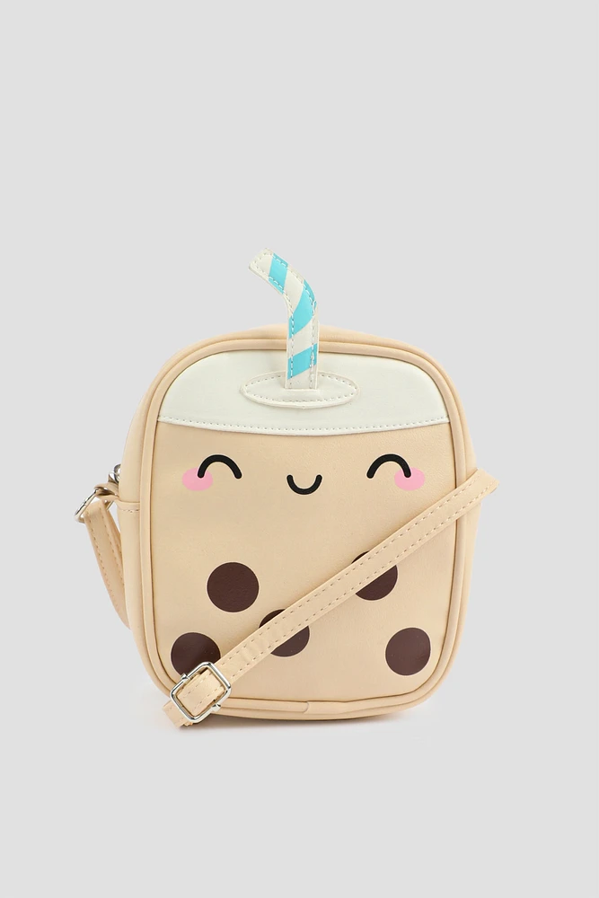 Ardene Kids Bubble Tea Crossbody Bag in Beige | Faux Leather/Polyester