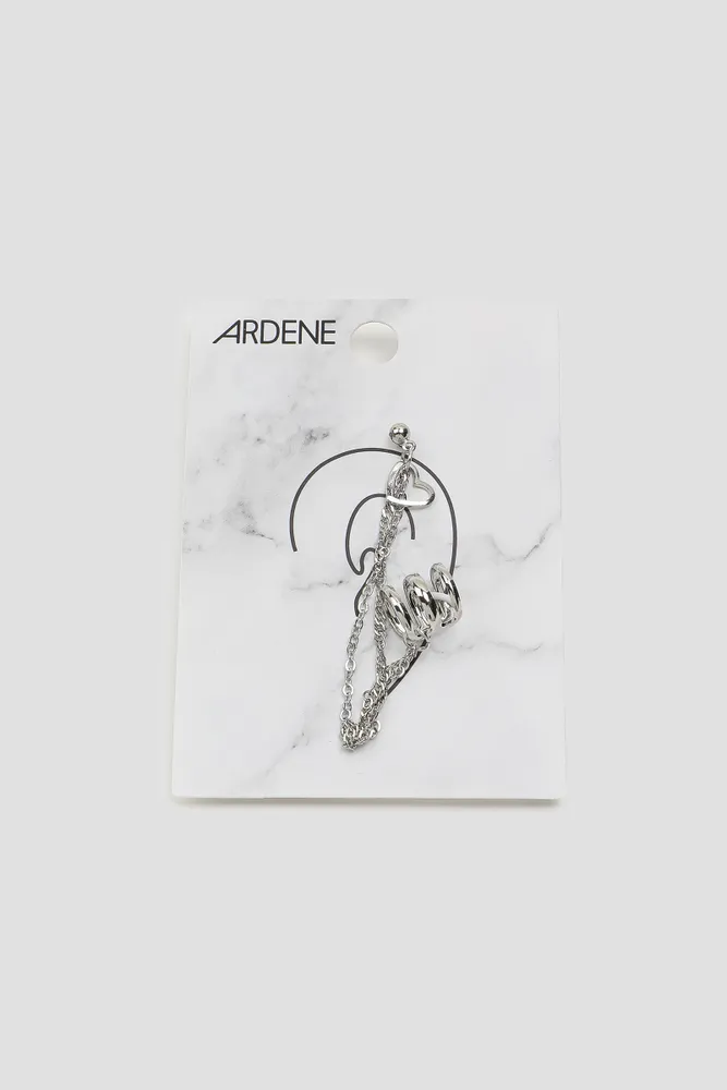 Ardene Heart Charm Cuff Earring in Silver | Stainless Steel