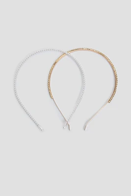 Ardene 2-Pack Rhinestone & Pearl Headbands in Gold