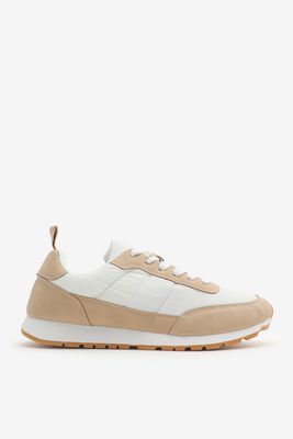 Ardene Accent Stitching Retro Sneakers in Beige | Size | Faux Leather/Rubber
