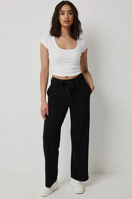 Ardene Tie Front Wide Leg Pants in Black | Size | Polyester/Spandex