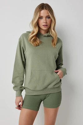 Ardene Solid Hoodie in Khaki | Size | Polyester/Cotton | Fleece-Lined | Eco-Conscious