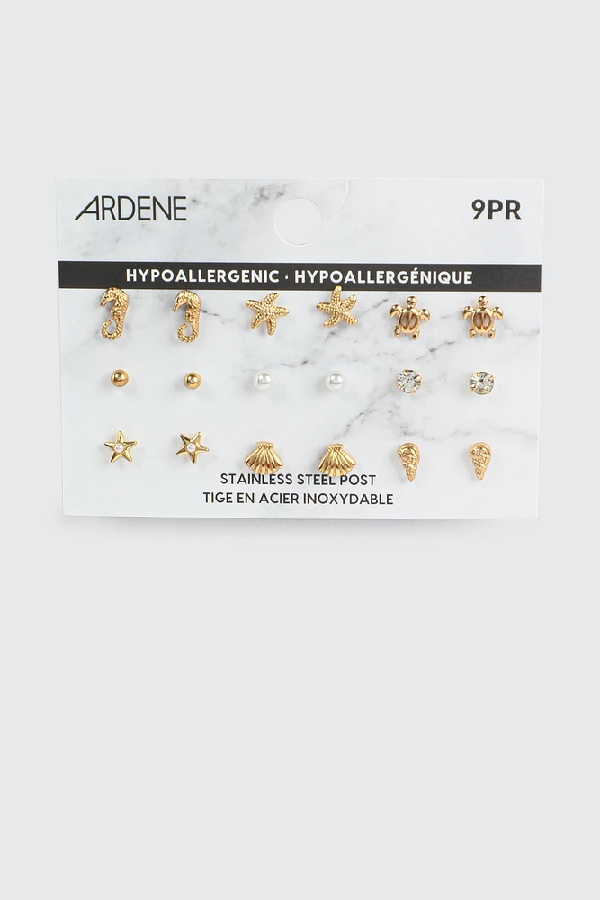 Ardene 9-Pack Sea Creature Earrings in Gold | Stainless Steel