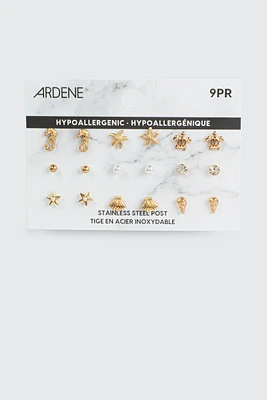 Ardene 9-Pack Sea Creature Earrings in Gold | Stainless Steel