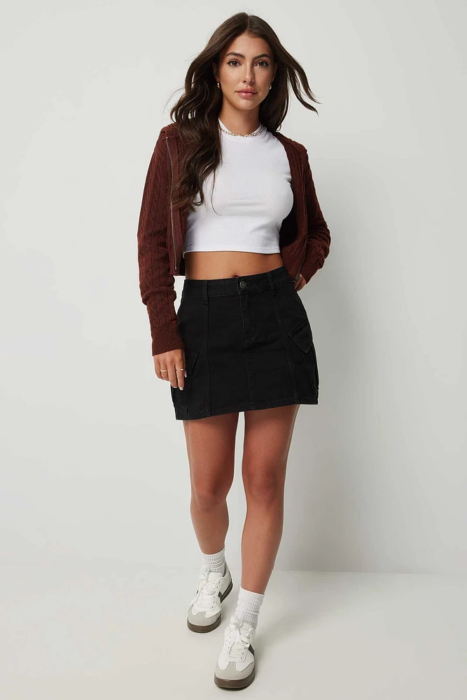 Ardene Denim Cargo Mini Skirt in Black | Size | 100% Cotton