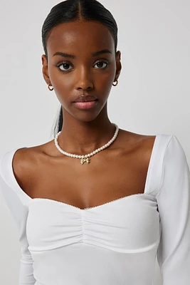 Ardene Bustier Seam Long Sleeve Top in White | Size | Polyester/Elastane