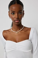 Ardene Bustier Seam Long Sleeve Top in White | Size | Polyester/Elastane
