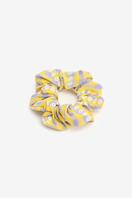 Ardene XL Plaid Floral Scrunchie in Yellow | Polyester