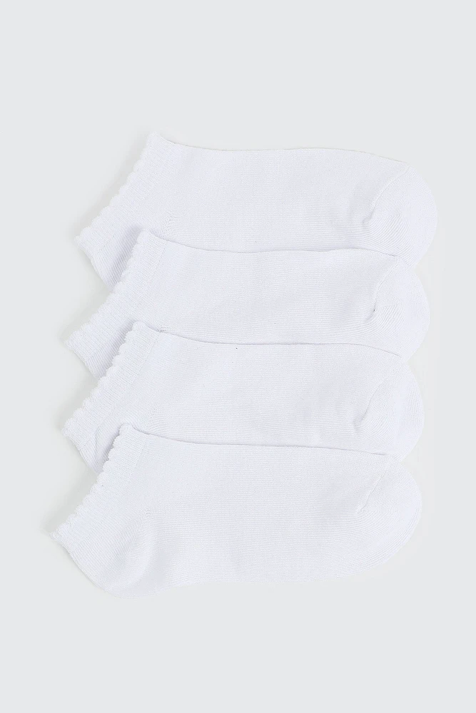 Ardene Kids 4-Pack Pug Ankle Socks in White | Polyester/Spandex